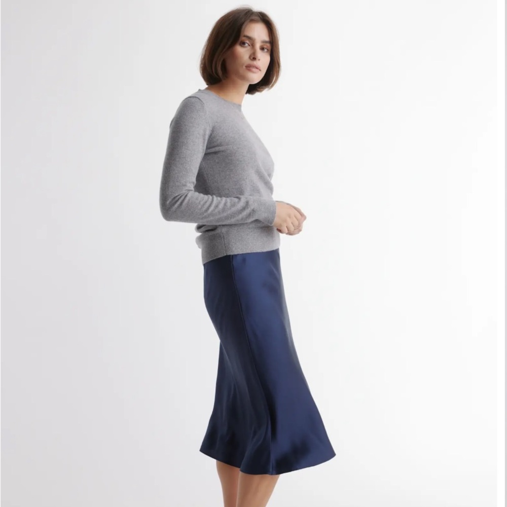 Quince 100% Washable Silk Skirt in Navy